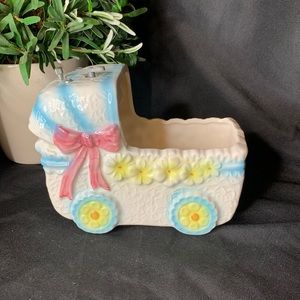 Vintage WORKING musical baby carriage planter made in Japan